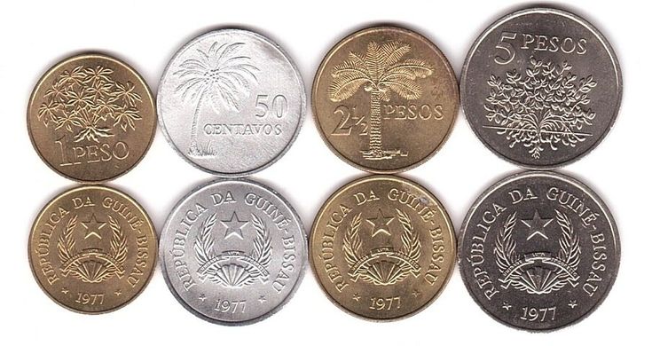 Гвінея-Бісау - набір 4 монети 50 Centavos 1 + 2 1/2 + 5 Pesos 1977 - aUNC