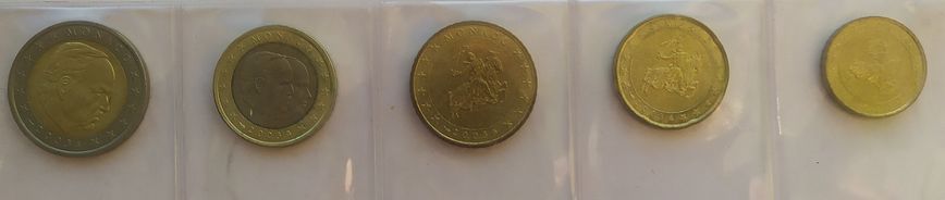 Монако - набор 5 монет 10 20 50 Cent 1 2 Euro 2003 - в запайке - aUNC