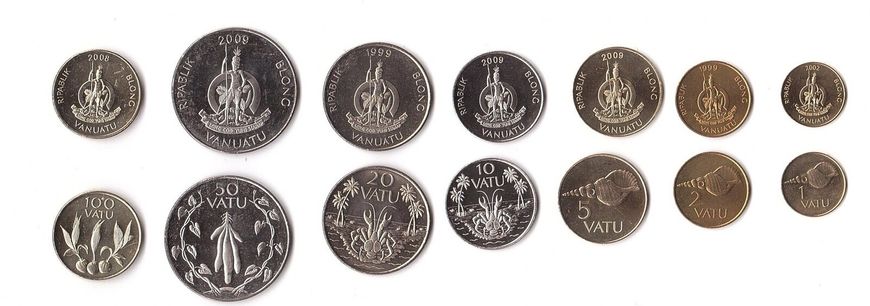 Вануату - набір 7 монет 1 2 5 10 20 50 100 Vatu 1999 - 2009 - UNC/aUNC