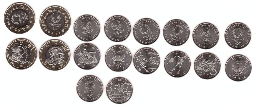 Япония - набор 9 монет ( 7 x 100 Yen + 2 x 500 Yen ) 2020 - Olympic Games - UNC
