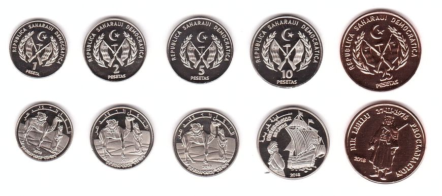 Сахарська АДР - набір 5 монет 1 2 5 10 25 Pesetas 2018 - UNC