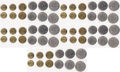 №2 - Киргизія - 5 шт. X набір 6 монет 1 10 50 Tyiyn 1 3 5 Som 2008 - 2009 - UNC