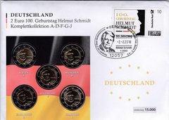 Німеччина - набір 5 монет x 2 Euro 2018 - Schmidt A, D, F, G, J - в запайці в конверті - UNC