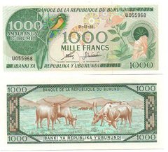 Бурунді - 1000 Francs 1989 - P. 31d - UNC