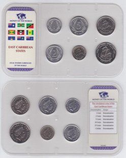 Eastern Caribben St. - set 6 coins 1 2 5 10 25 Cents 1 Dollar 2002 - 2004 - in plastic - UNC / aUNC