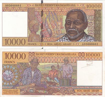 Madagascar - 10000 Francs 1995 - Pick 79a - XF / pinholes mix