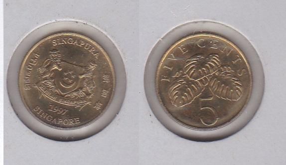 Сингапур - 5 Cents 1997 - в холдері - aUNC