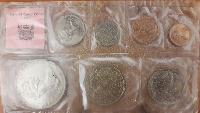 Нова Зеландія - набір 7 монет 1 2 5 10 20 50 Cents 1 Dollar 1971 - aUNC / XF+