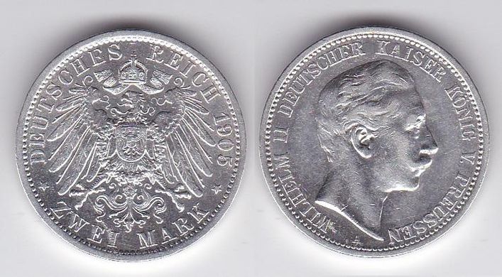 Германия / Prussia - 2 Mark 1905 - серебро - aUNC