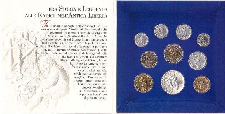 Сан-Марино - набір 10 монет 1 2 5 10 20 50 100 200 500 1000 Lire (1000 срібло) 1994 comm. - UNC