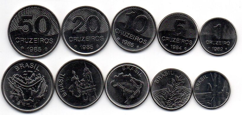 Бразилия - набор 5 монет - 1 5 10 20 50 Cruzeiros 1982 - 1985 - UNC