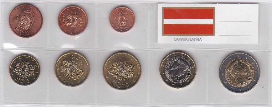 Латвия - набор 8 монет 1 2 5 10 20 50 Cent 1 2 Euro 2014 - aUNC / UNC