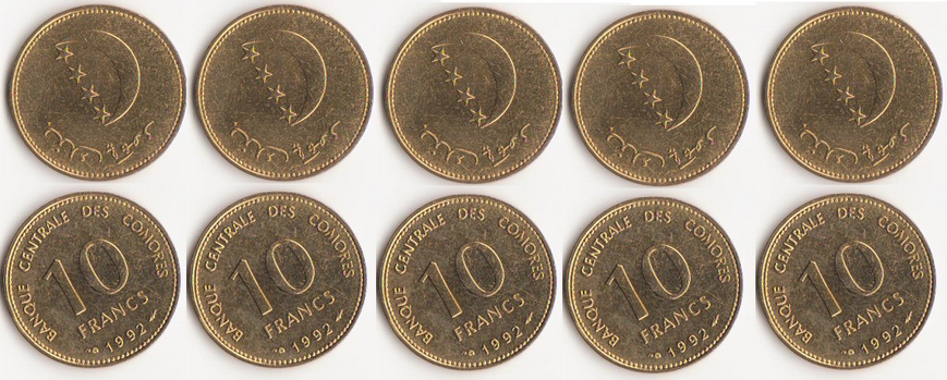 Коморські острови / Комори - 5 шт. X 10 Francs 1992 - UNC