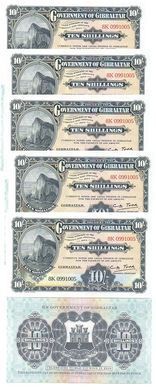 Гибралтар - 5 шт х 10 Shillings 2018 - official souvenir - UNC