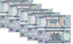 Гайана - 5 шт х 100 Dollars 2022 - P. 36e - UNC