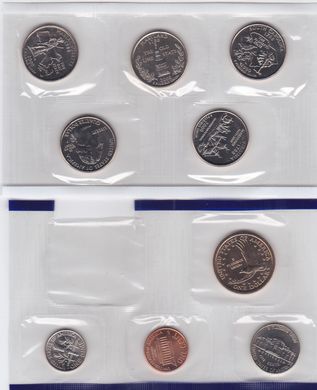 США - набор 9 монет 1 Dime 1 5 Cents + 1/4 1 Dollar 2000 - P - в конверте - UNC