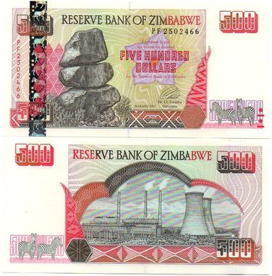 Zimbabwe - 500 Dollars 2001 Pick 10 - XF+