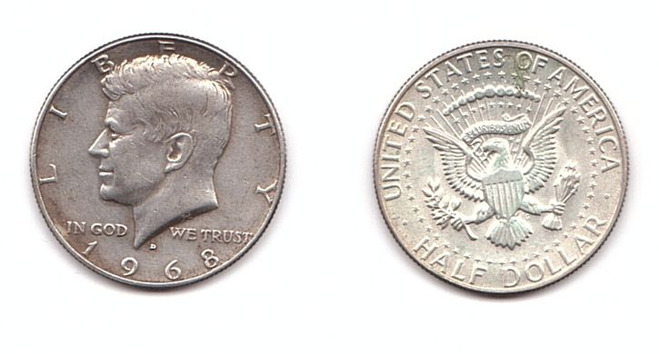 США - 50 Cents ( Half Dollar ) 1968 - D - серебро - XF