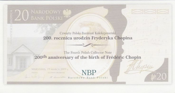 Poland - 20 Zlotych 2009 - Chopin - comm. - in folder - UNC