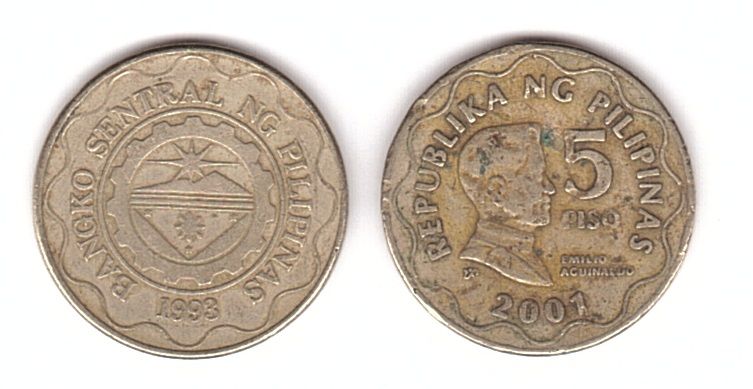 Филиппины - 5 шт х 5 Piso 2001 - VF