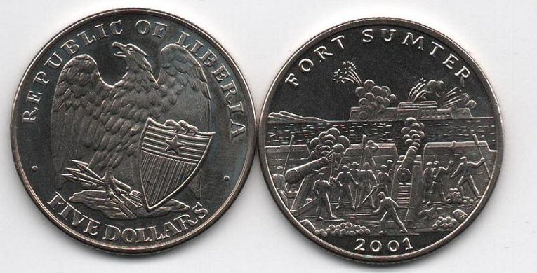 Ліберія - 5 шт х 5 Dollars 2001 - Форт Самтер - UNC