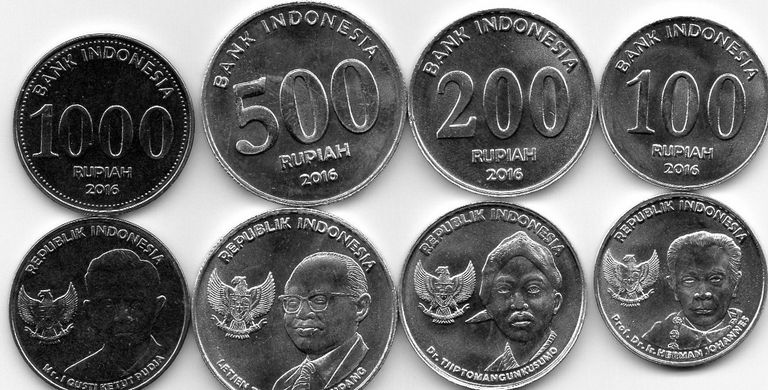 Indonesia - 5 pcs x set 4 coins 100 200 500 1000 Rupiah 2016 - UNC