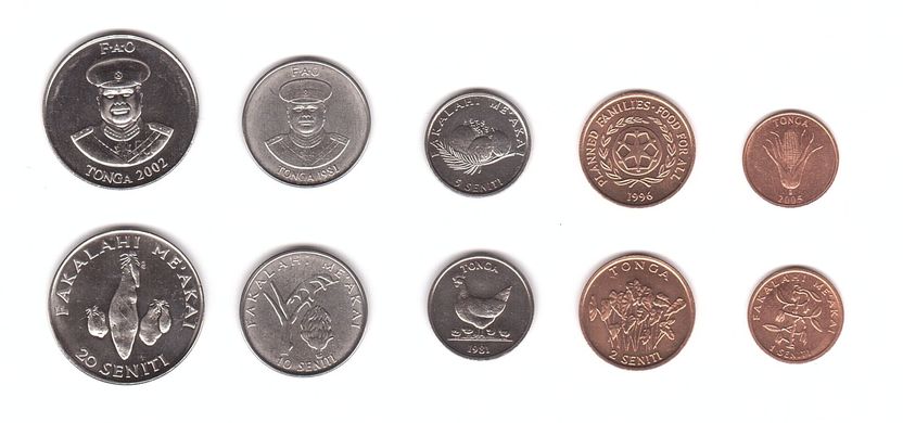 Тонга - набір 5 монет 1 2 5 10 20 Seniti 1981 - 2005 - UNC