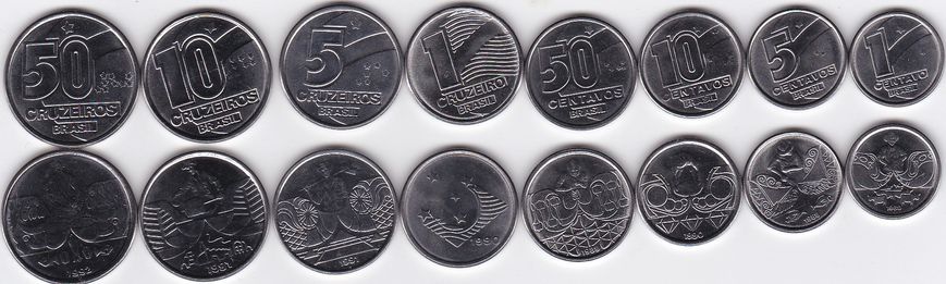 Бразилія - ​​набір 8 монет - 1 5 10 50 Centavos 1 5 10 50 Cruzeiros 1989 - 1992 - UNC