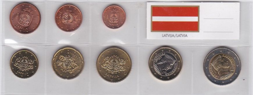 Латвия - набор 8 монет 1 2 5 10 20 50 Cent 1 2 Euro 2014 - aUNC / XF+