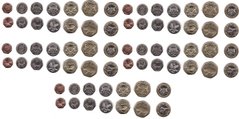Ботсвана - 5 шт х набор 7 монет - 5 10 25 50 Thebe 1 2 5 Pula 1994 - 2009 - UNC