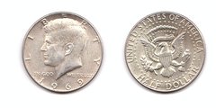 USA - 50 Cents ( Half Dollar ) 1969 - D - silver - XF