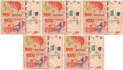 Argentina - 5 pcs х 1000 Pesos 2017 - P. 366(4) - UNC