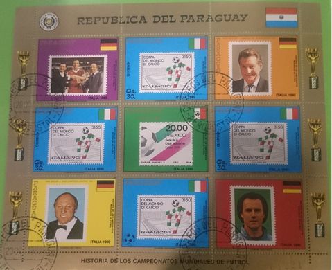 1686 - Парагвай - 1988 - Футбол Мексика 1986 + Италия 1990 - лист - Спецгашение