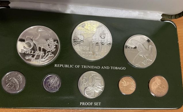 Тринідад і Тобаго - Mint набір 8 монет 1 5 10 25 50 Cents 1 5 10 Dollars 1976 - срібло - Proof