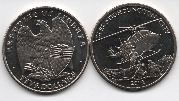 Ліберія - 5 шт х 5 Dollars 2001 - Операція Джакшн Сіті - UNC