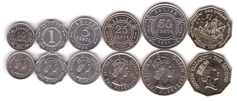 Belize - 5 pcs x set 6 coins 1 5 10 25 50 Cents 1 Dollar 1991 - 2007 - UNC