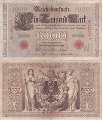 Германия - 1000 Mark 1906 - Ro. 26, Udr.-Bst.: W, Serie Nr 228031A - F
