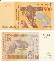 West African St. - 500 Francs 2022 - letter T - UNC