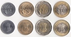 Индия - набор 4 монеты 2 5 10 20 Rupees 2019 - 2021 - aUNC / UNC