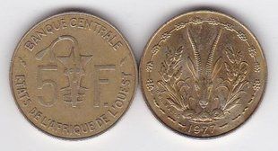 Західна Африка - 5 Francs 1977 - VF