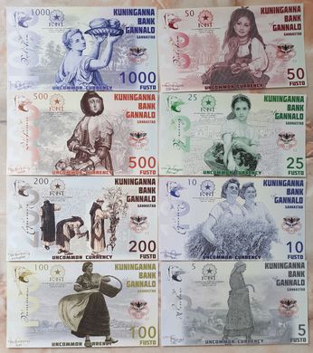 Kuninganna - set 8 banknotes 5 10 25 50 100 200 500 1000 Fusto 2015 - Polymer - Fantasy Note - UNC