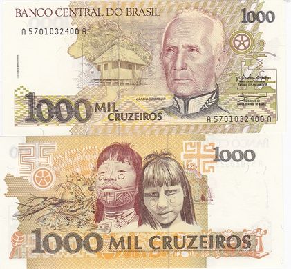 Бразилія - ​​5 шт х 1000 Cruzeiros 1990 - 1991 - Pick 231a - UNC