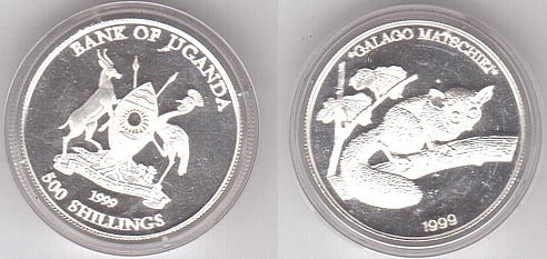 Уганда - 500 Shillings 1999 - серебро - UNC