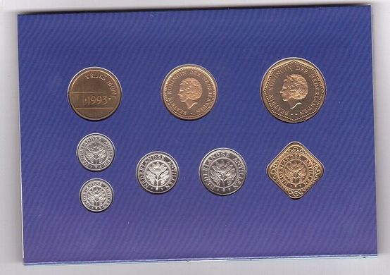 Нидерландские Антилы - Mint набор 7 монет 1 5 10 25 50 Cent 1 2 1/2 Gulden + жетон 1993 - in folder - UNC