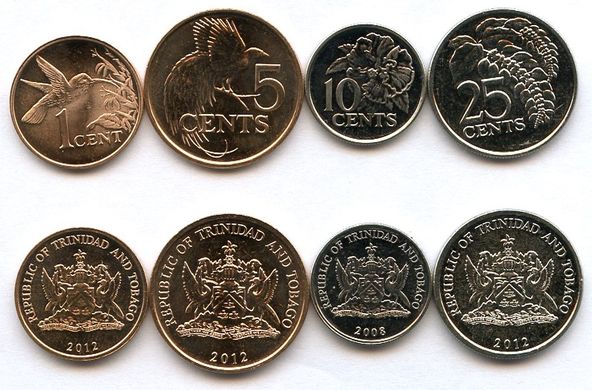 Тринидад и Тобаго - набор 4 монеты 1 5 10 25 Cents 2008 - 2012 - UNC