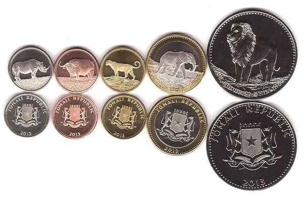 Сомали - набор 5 монет 5 10 25 50 100 Shillings 2013 - UNC