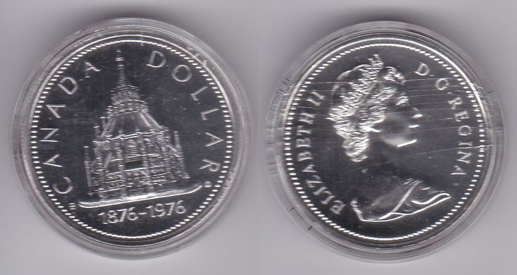 Канада - 1 Dollar 1976 - 100 років Оттавській парламентській бібліотеці - срібло - У капсулі - UNC