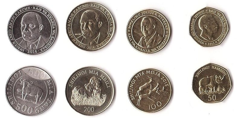 Танзанія - набір 4 монети 50 100 200 500 Shilingi 2014 - 2015 - UNC