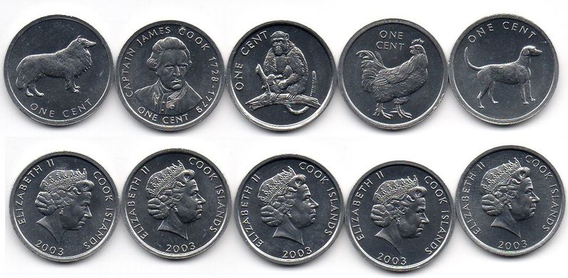 Острова Кука - набор 5 монет 1 Cent 2003 - UNC