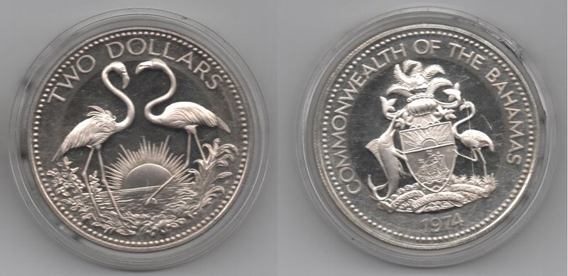 Багамские Острова / Багамы - 2 Dollars 1974 - серебро - PROOF